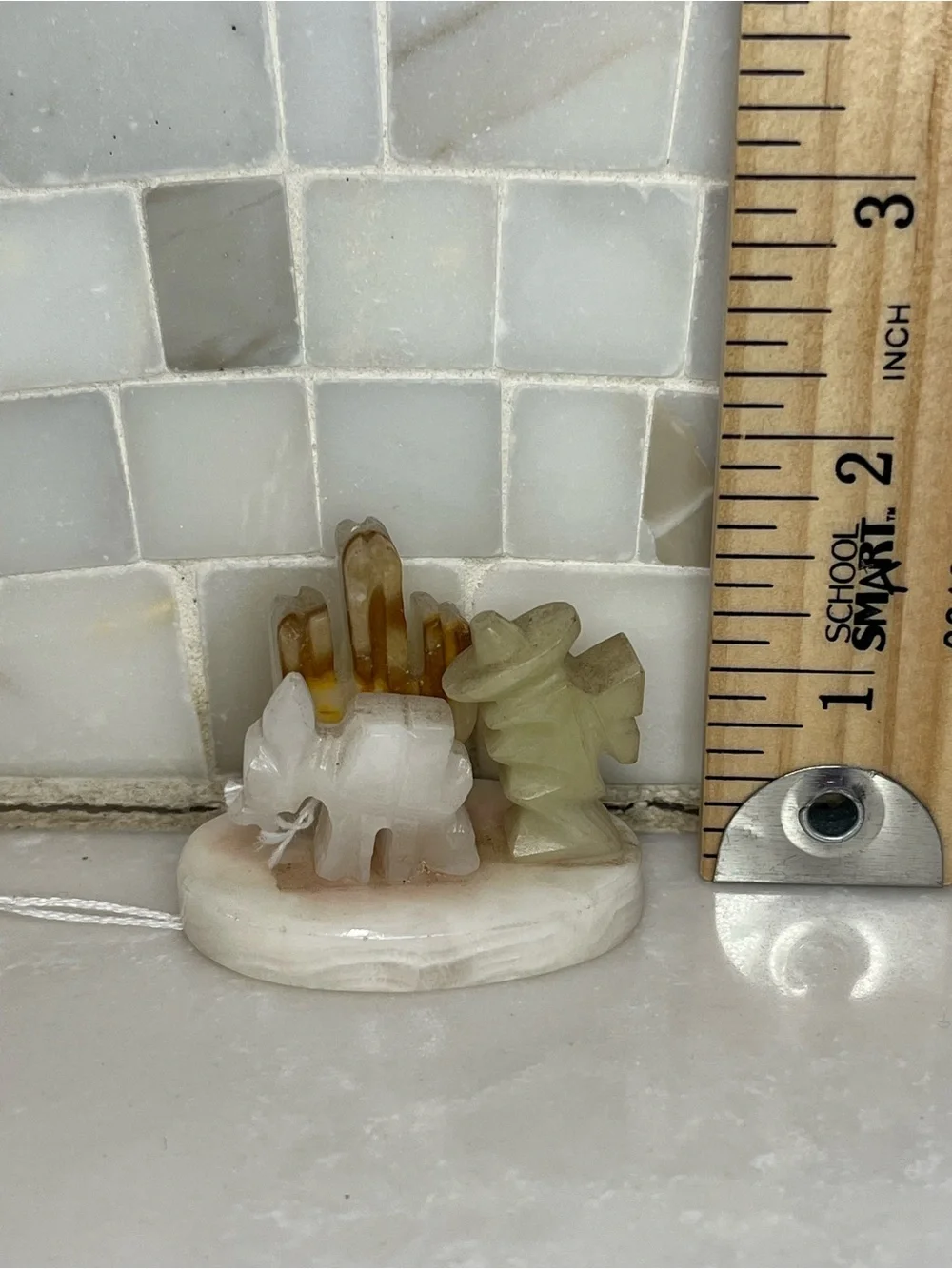 Vintage Mexican Green Onyx Ashtray & Figurine Set Mid Century Siesta Man Burro